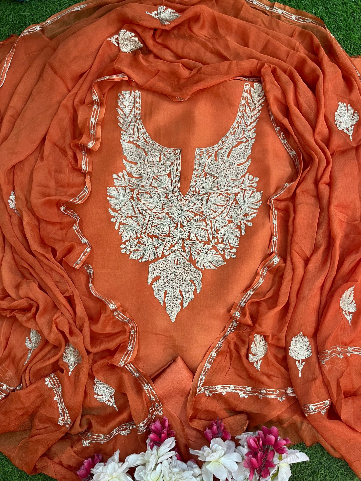Sanam’ Soft Orange Silk Tilla Kashmiri Suit