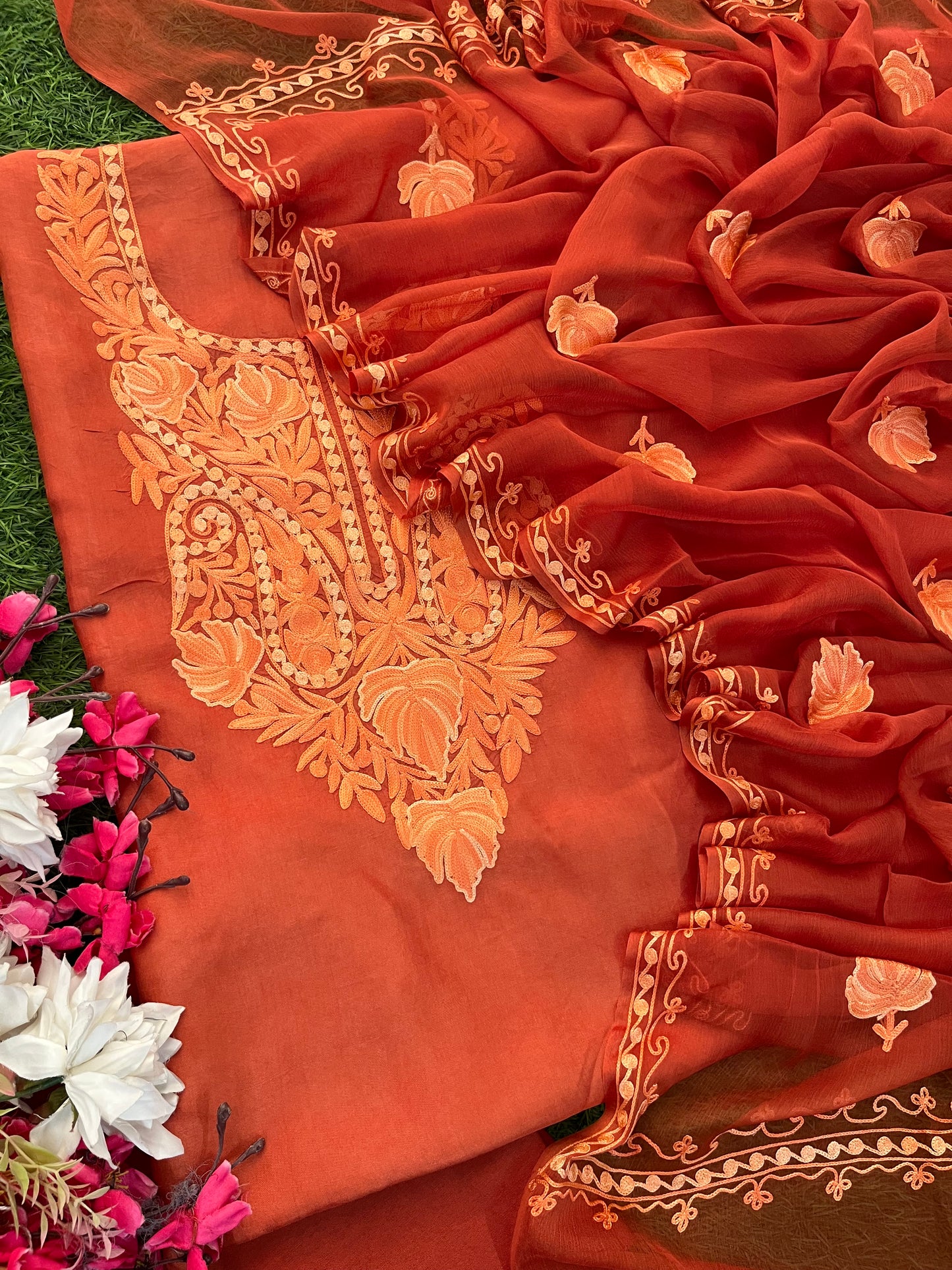 Rust Opada Silk Kashmiri Suit