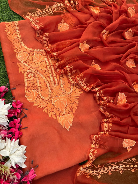 Rust Opada Silk Kashmiri Suit