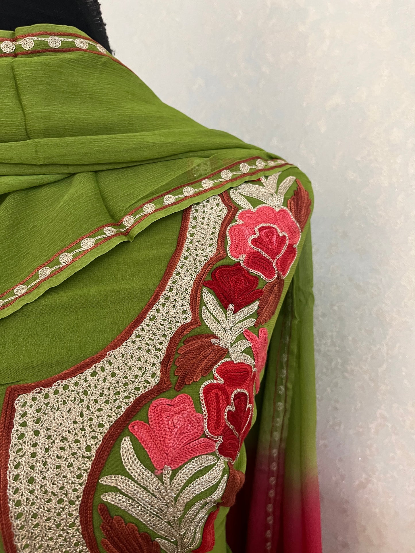 Green Pure Georgette Double Shade Kashmiri Suit