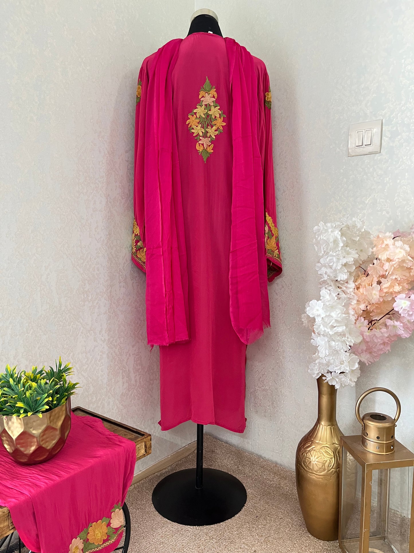 Hot Pink Stitched Crape Pheran Set with dupatta (44)