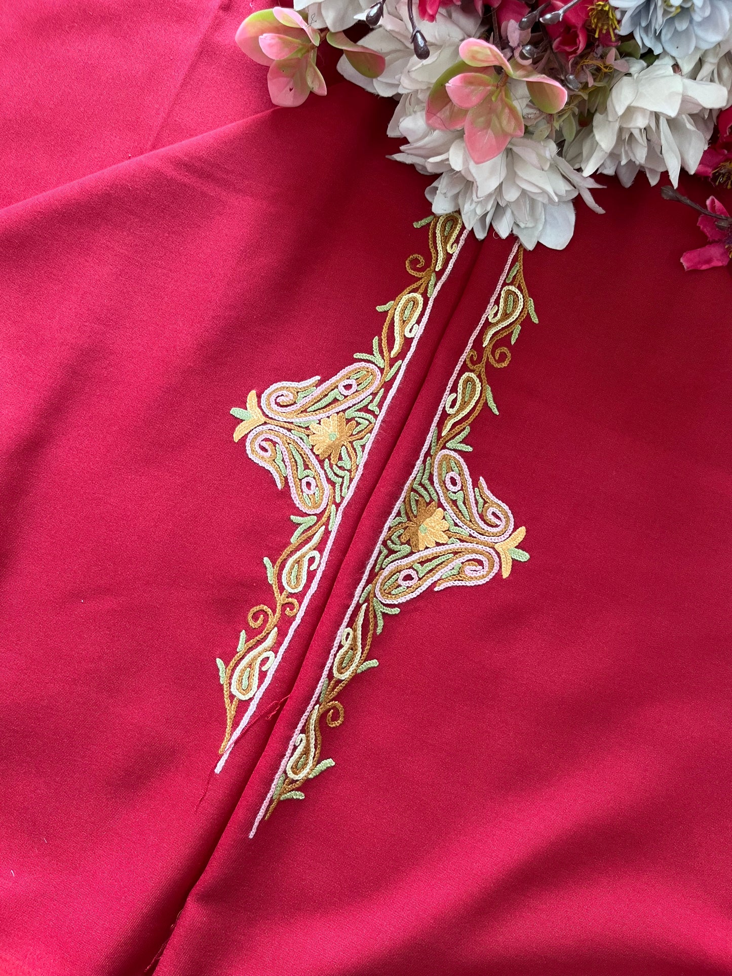 Red Cotton Two Piece Suit (Hand Embroidered)