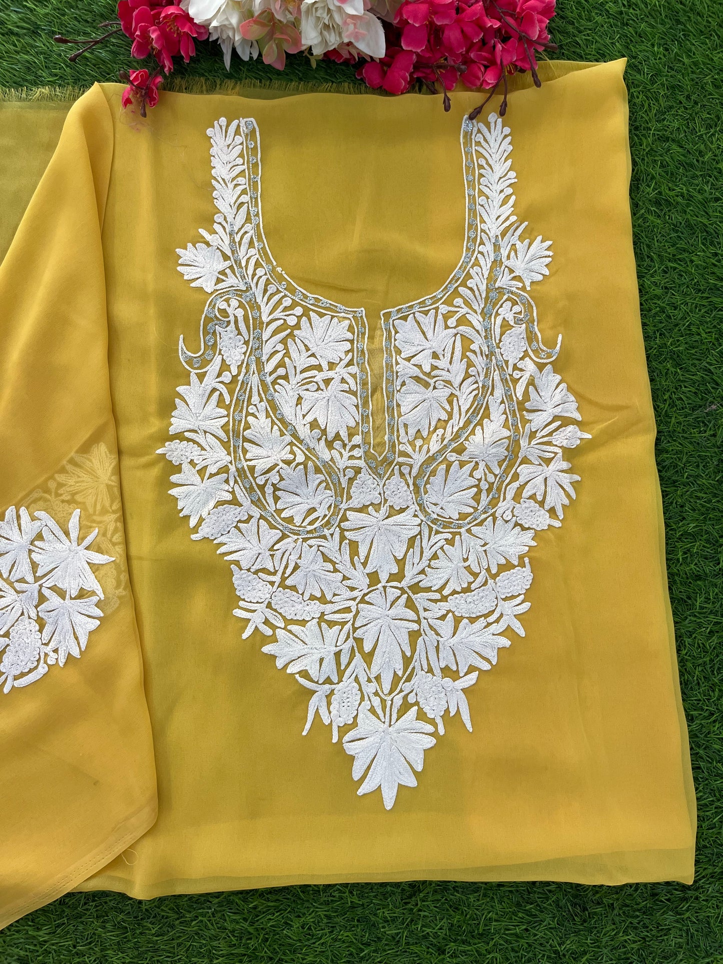 Yellow Georgette Kashmiri Kurta Material