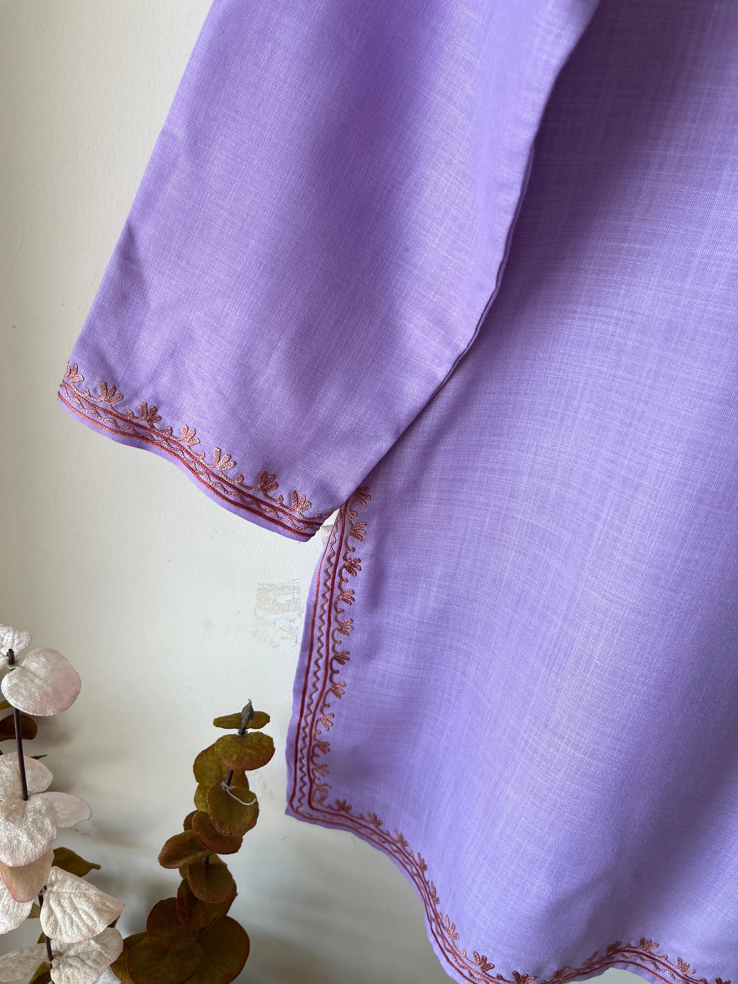 Lavender Cotton Aari Work Kurti