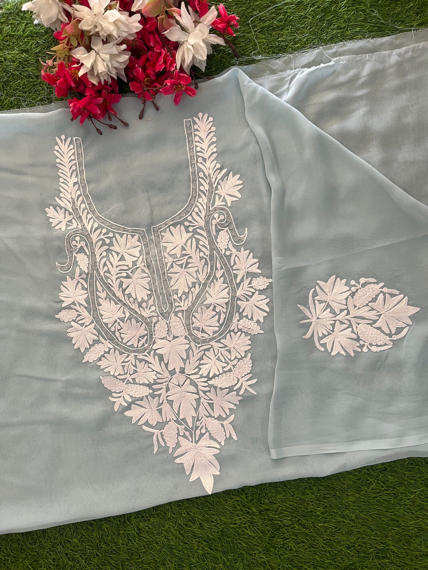 Soft Blue Georgette Kashmiri Kurta Material