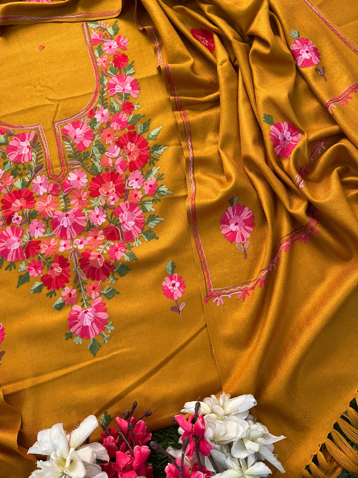 Mustard Woollen Aari Embroidered 3pc suit