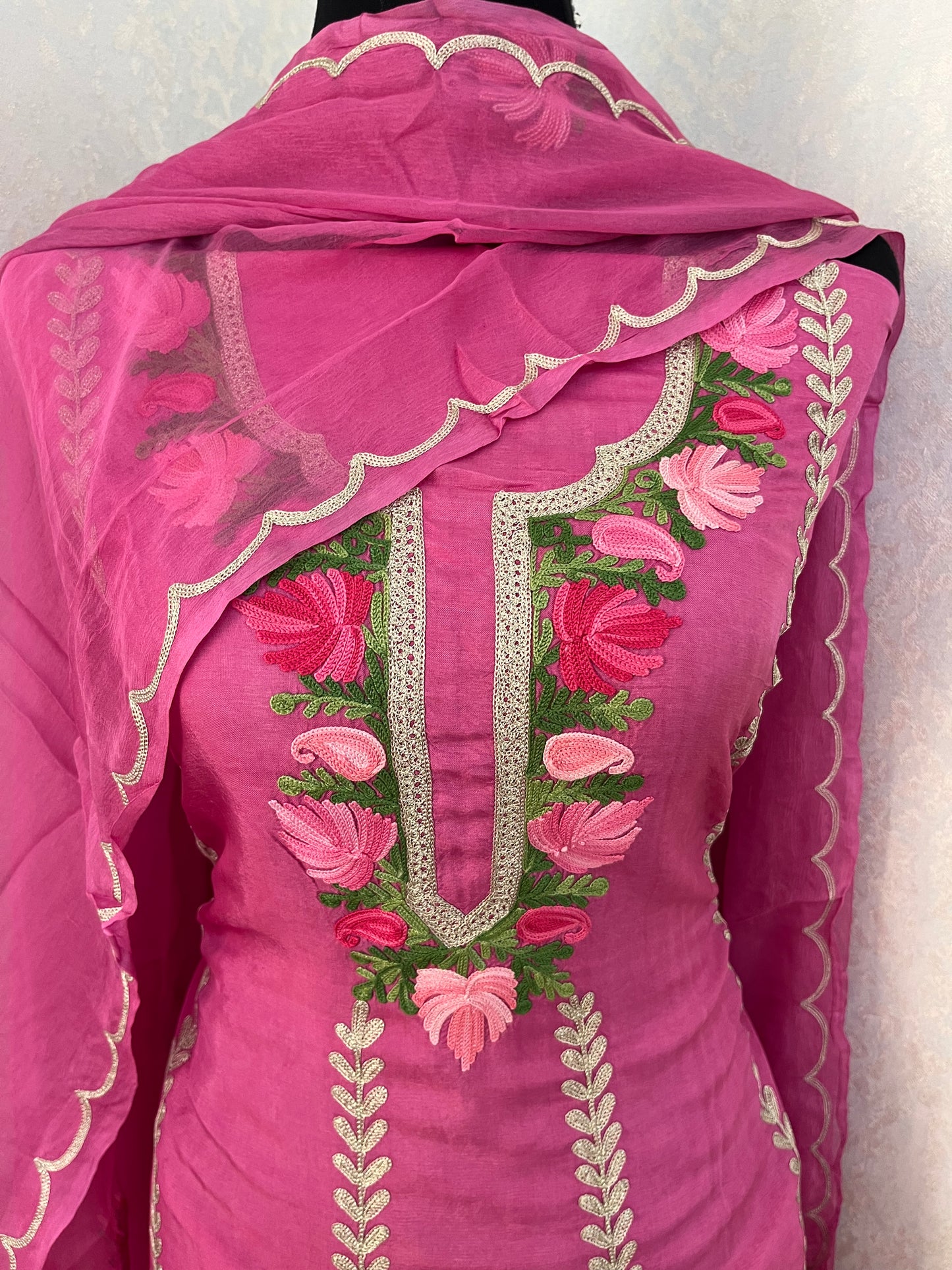 Sanam’ Mauve Silk Aari Embroidered Suit material