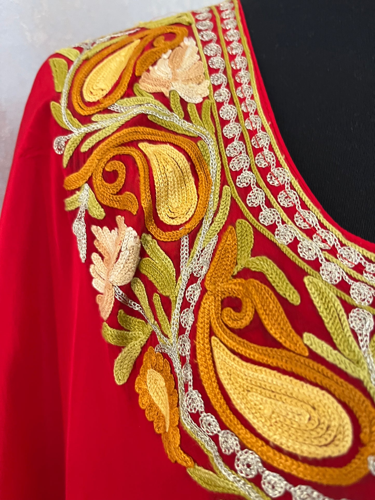 Red Pure Crape Kashmiri Kaftan