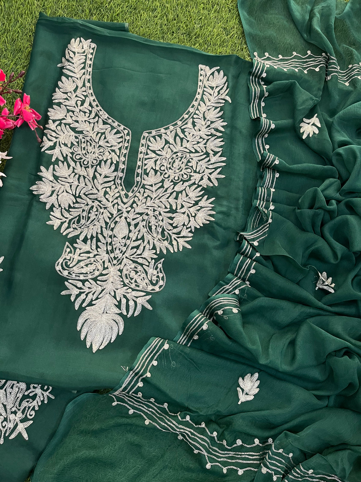 Green Silk Tilla Kashmiri Suit