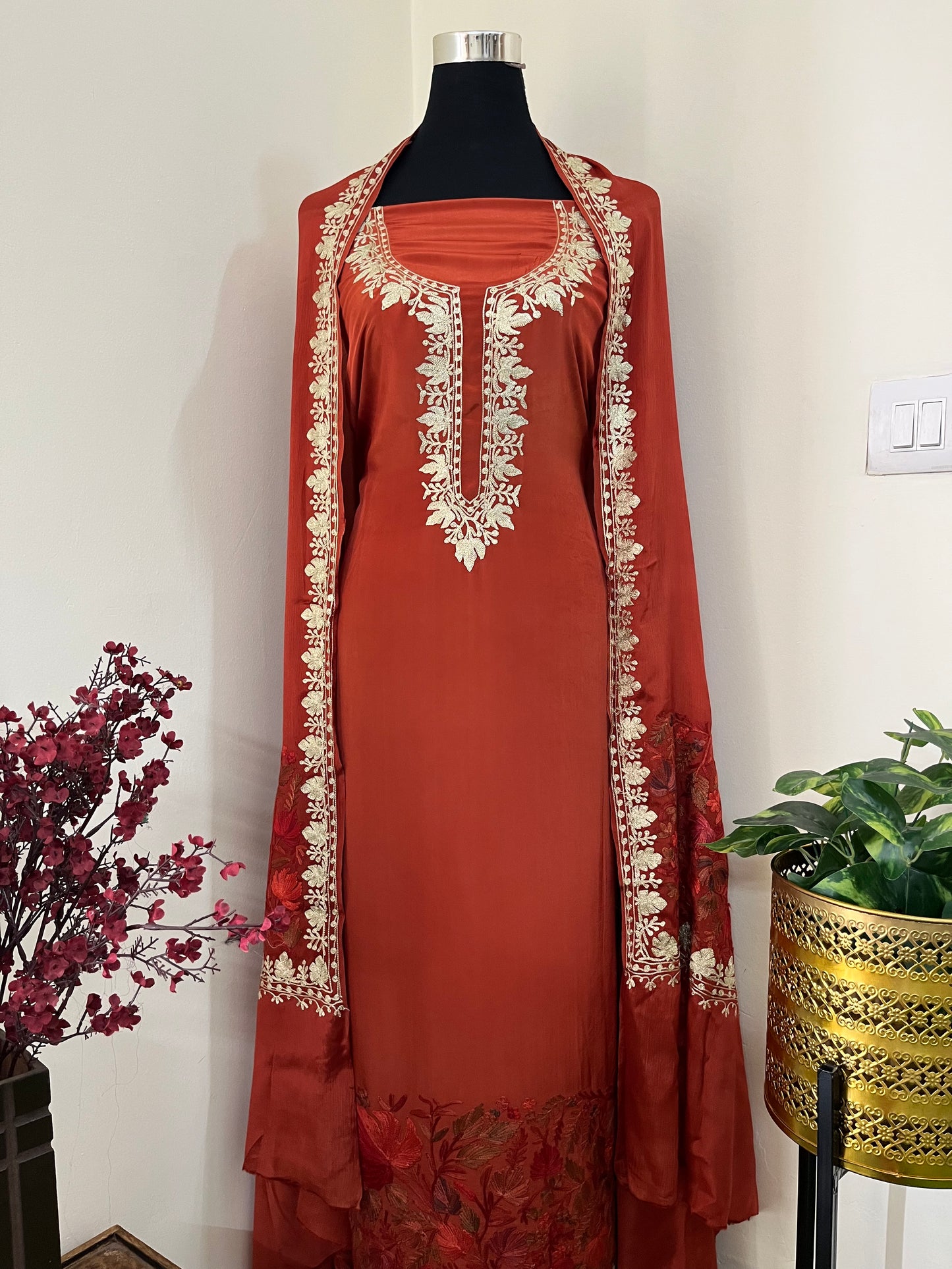 ‘Kalaa’ Rust Crape Kashmiri Suit