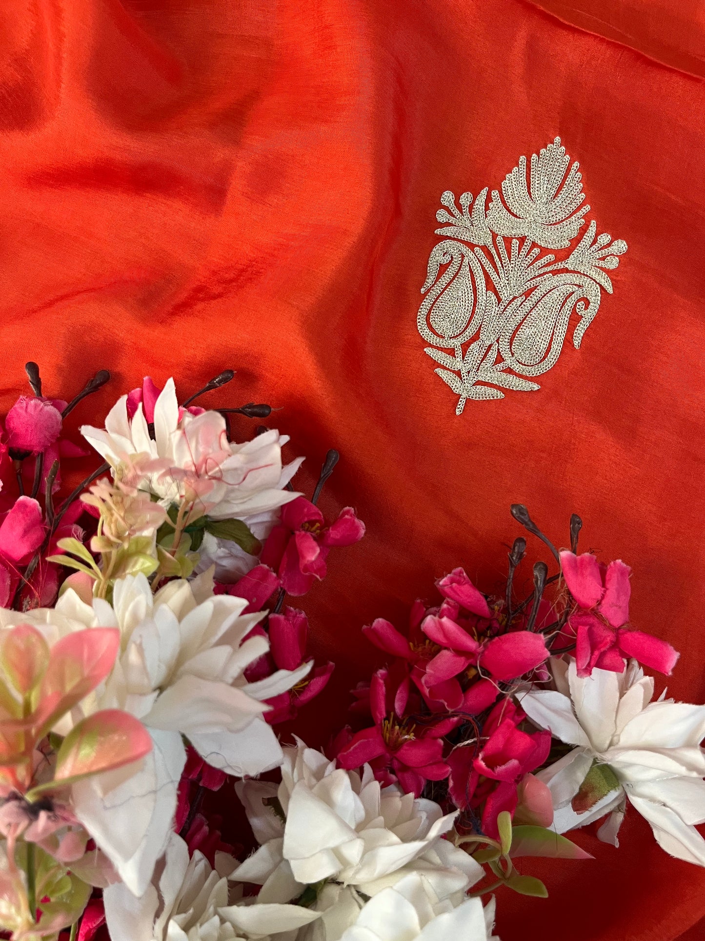 Orange Sanam’ Silk Tilla Kashmiri Suit