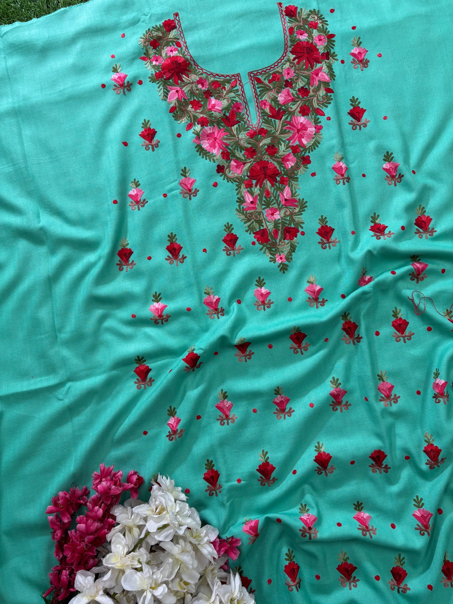 Sea Green Woollen Aari Embroidered 3pc suit