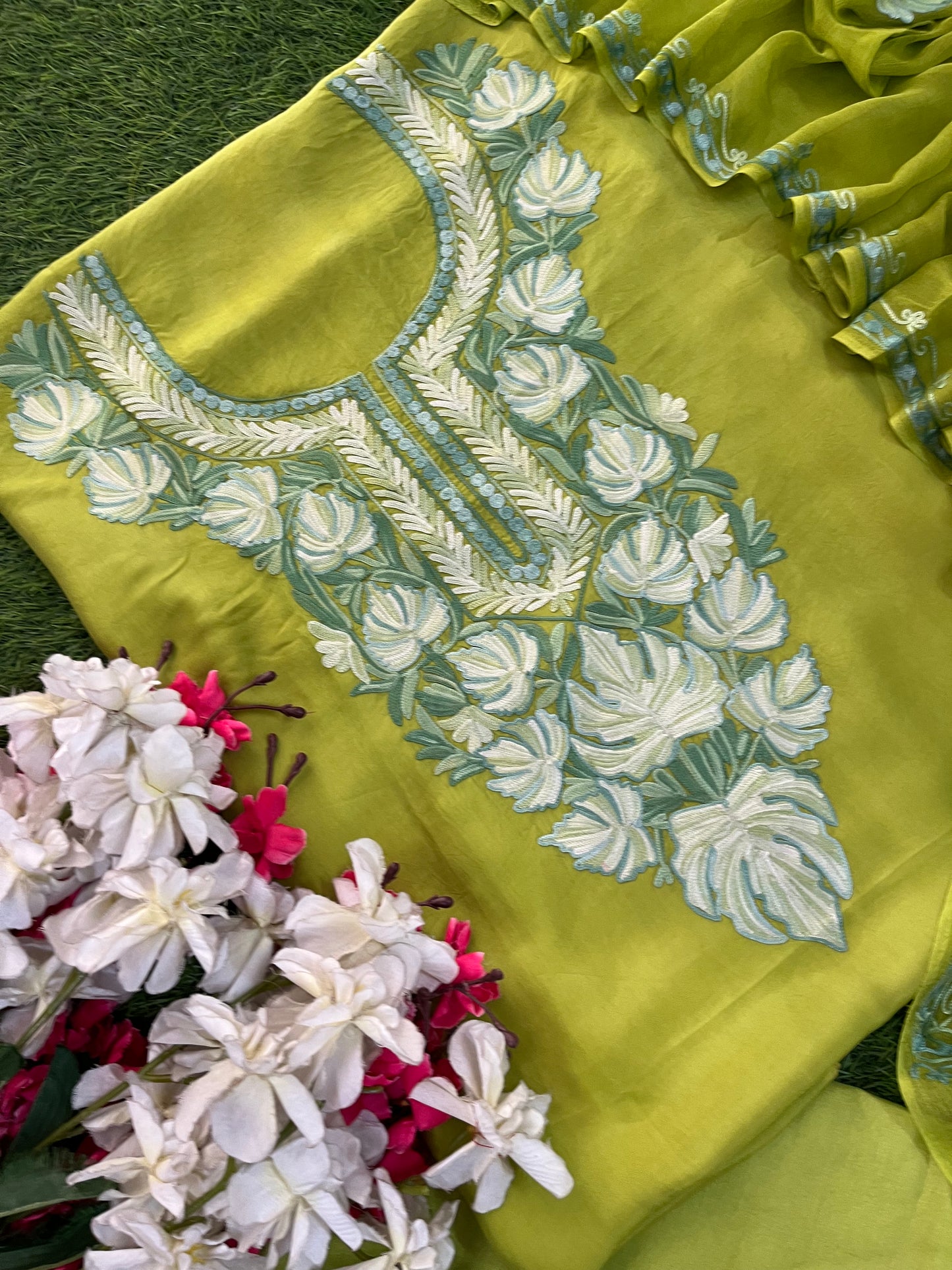 Lime Green Opada Silk Kashmiri Suit