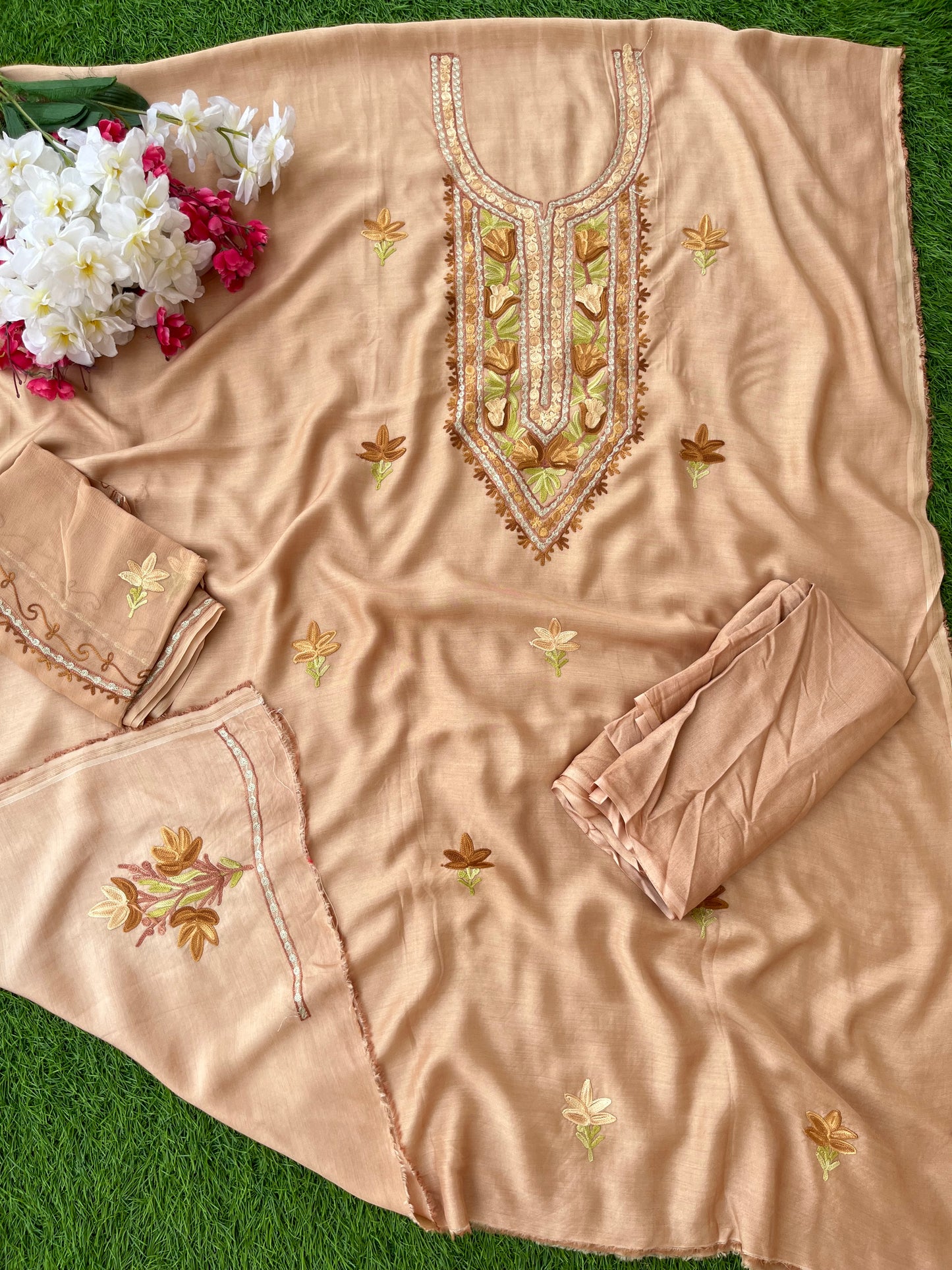 Faun  Muslin Cotton Aari Embroidered 3pc set