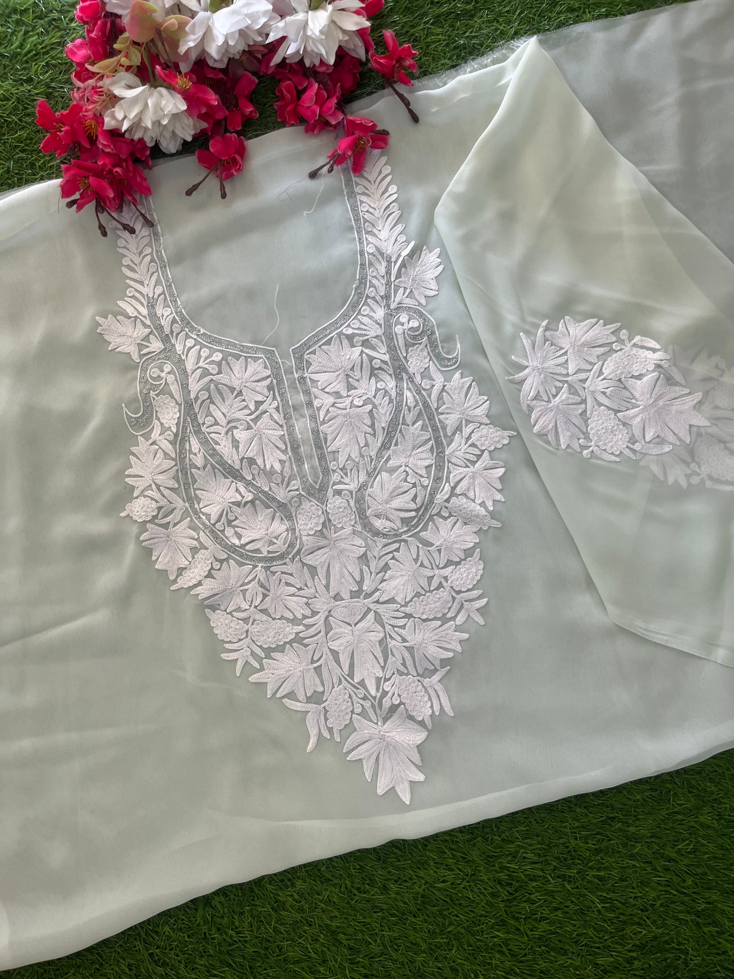 Mint Green Georgette Kashmiri Kurta Material