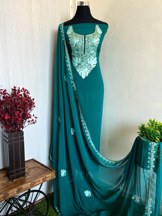 Jade Green Georgette Shirt and Dupatta Aari Embroidered Suit