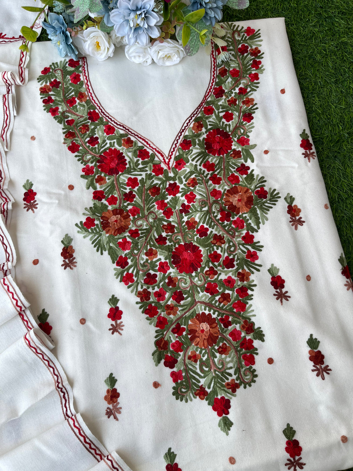 Off White Woollen Aari Embroidered 3pc suit