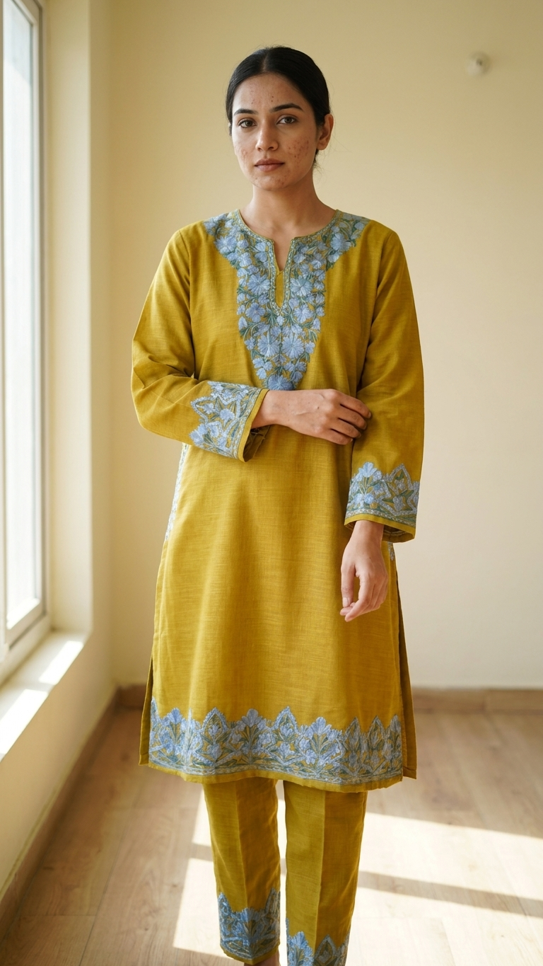 Green Cotton Stitched Co-ord Set (L)