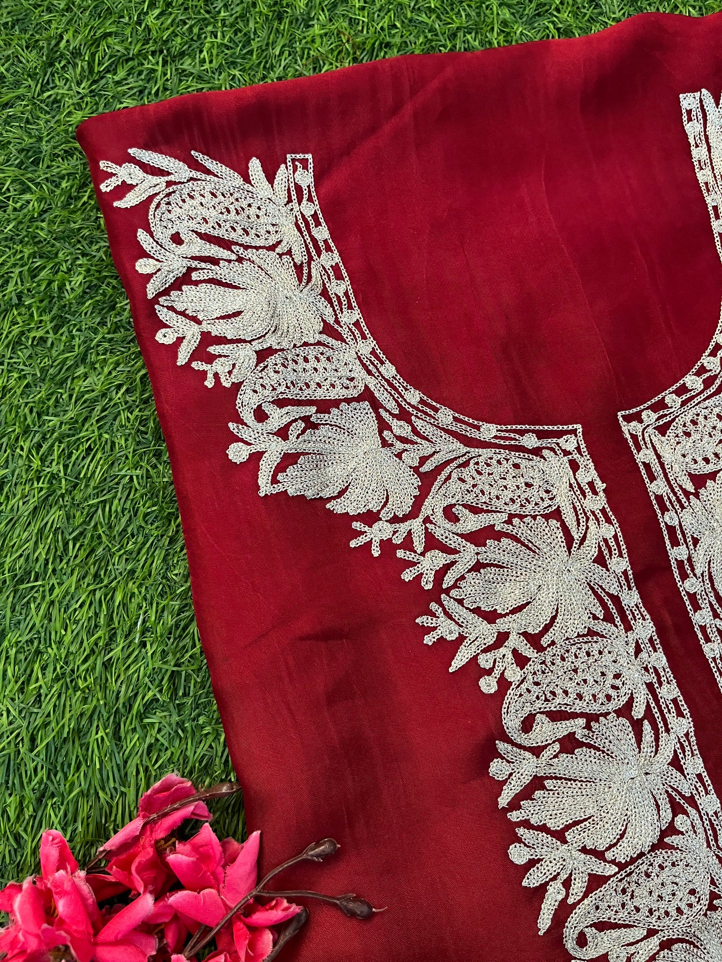 Maroon Silk Tilla Kashmiri Suit