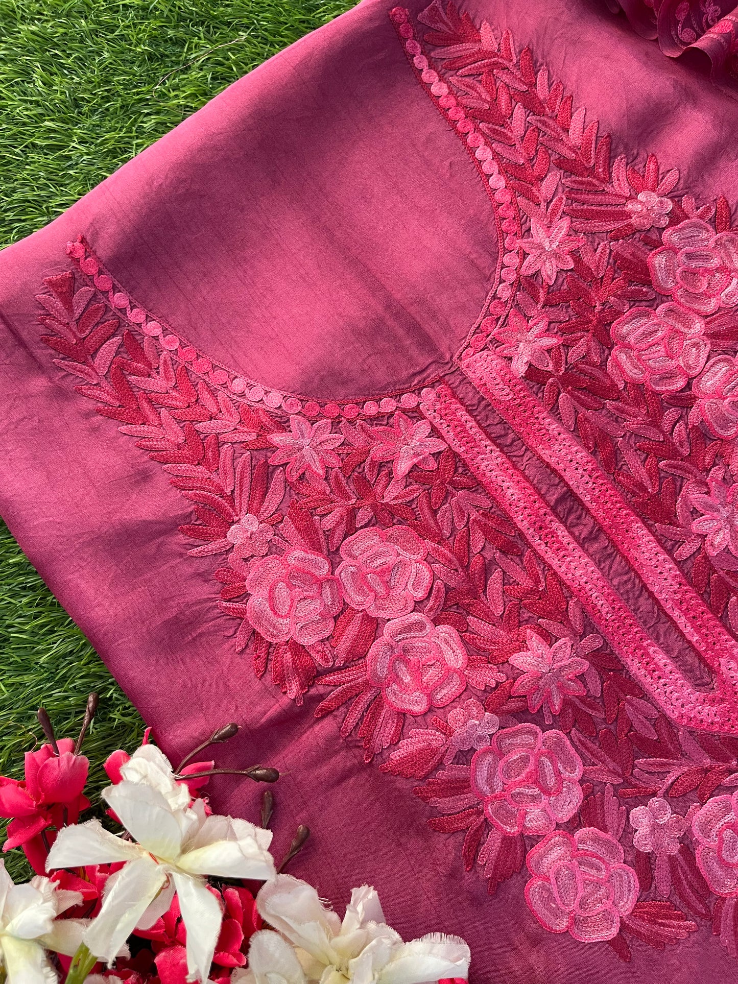 Onion pink Opada Silk Kashmiri Suit