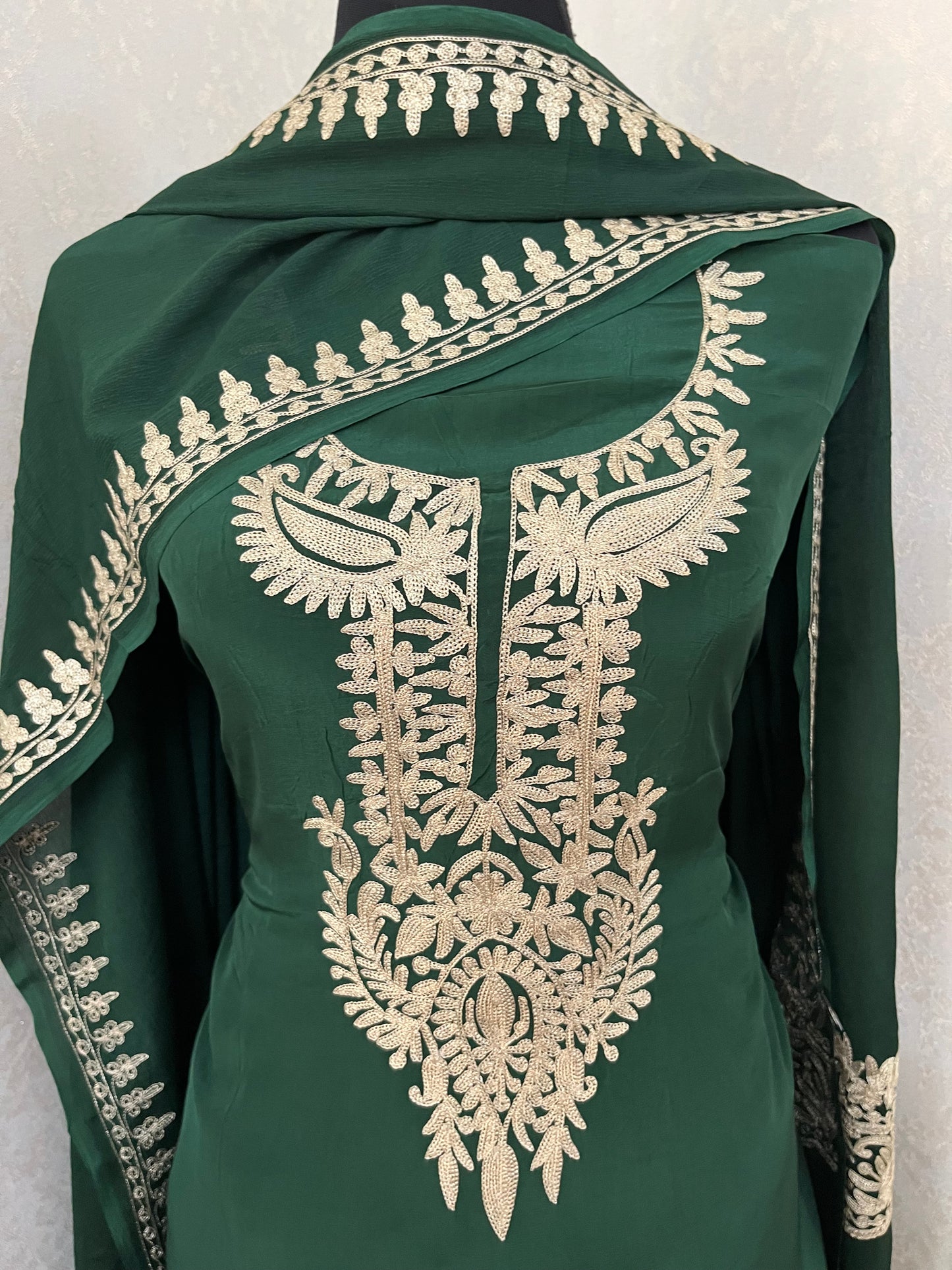 Bottle Green Crape Kashmiri Suit