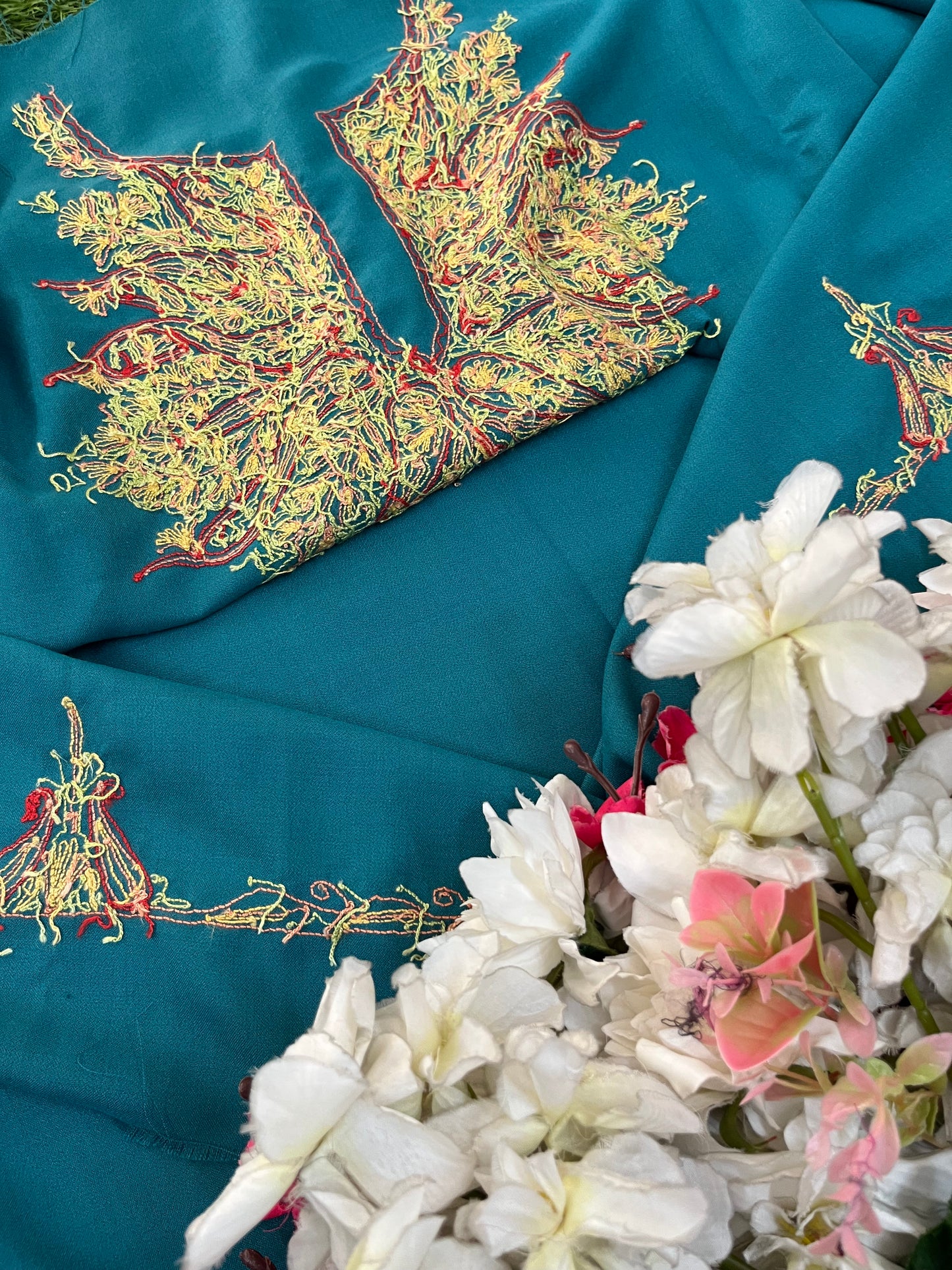 Green Cotton Two Piece Suit (Hand Embroidered)