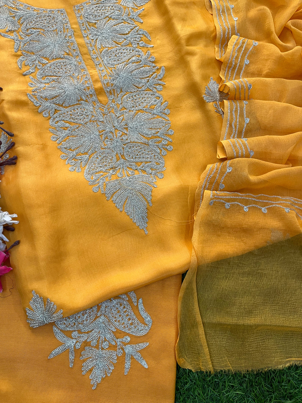 Yellow Silk Tilla Kashmiri Suit