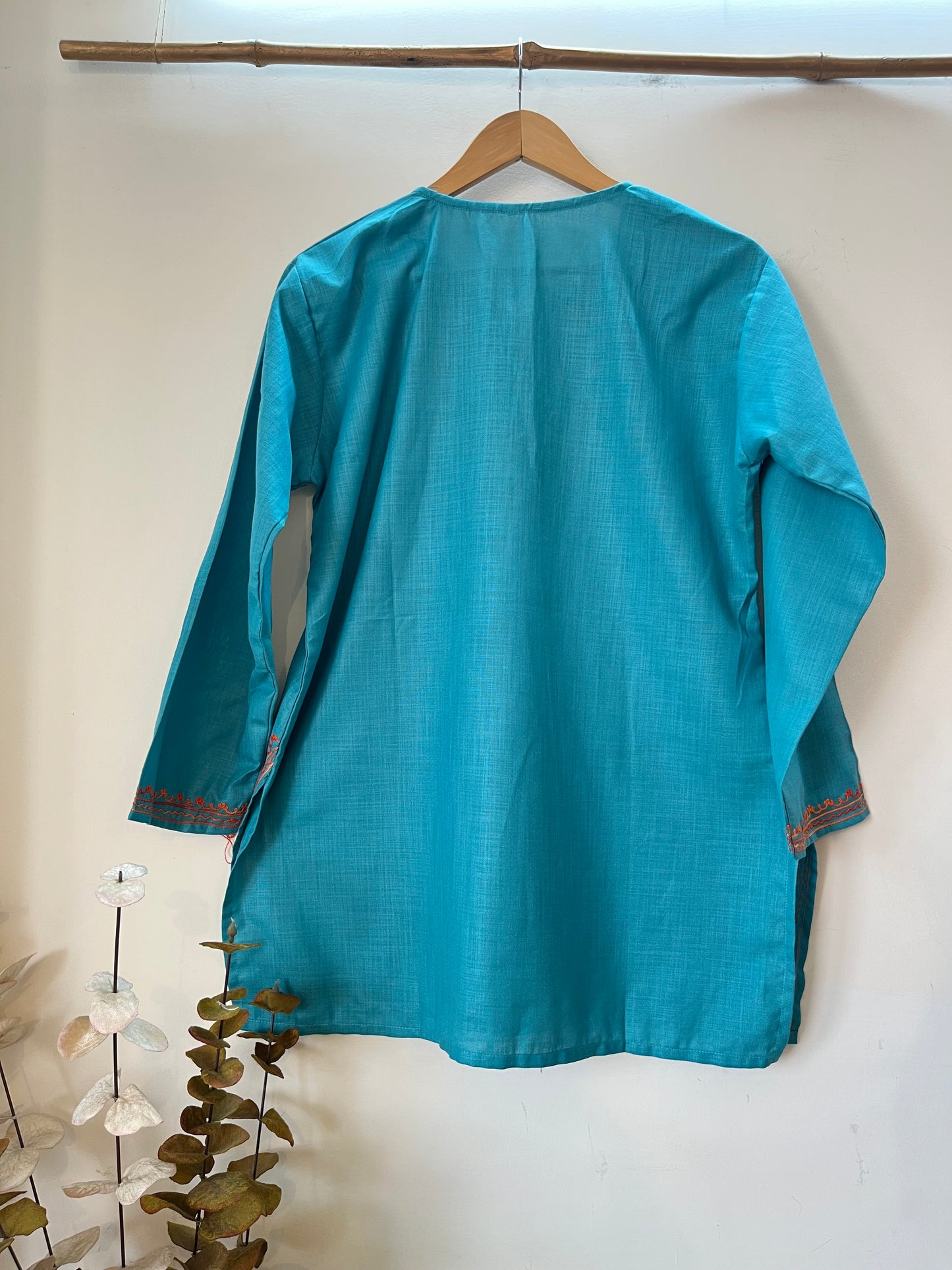 Sky Blue Cotton Aari Work Kurta