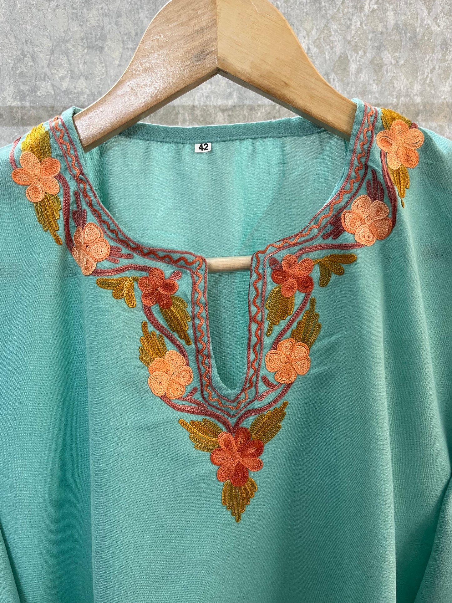 Sky Blue Cotton Aari Work Kurti