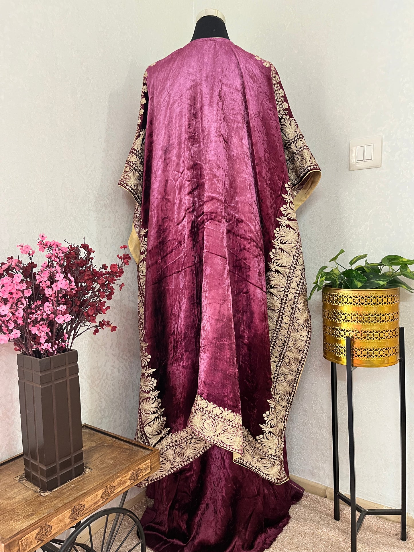 Sangria Purple Tilla Pure Makhmal Kashmiri Kaftan Set