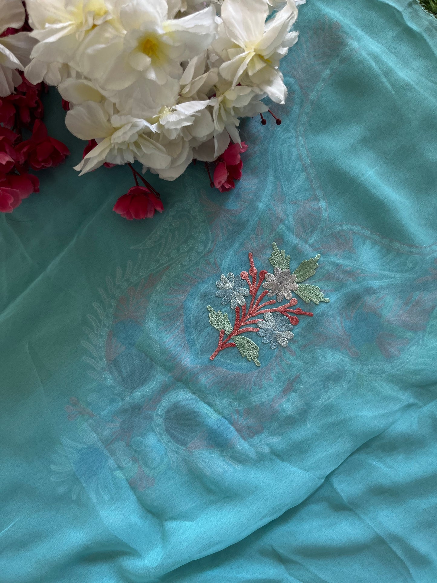 Sky Blue Georgette Shirt and Dupatta Aari Embroidered Suit