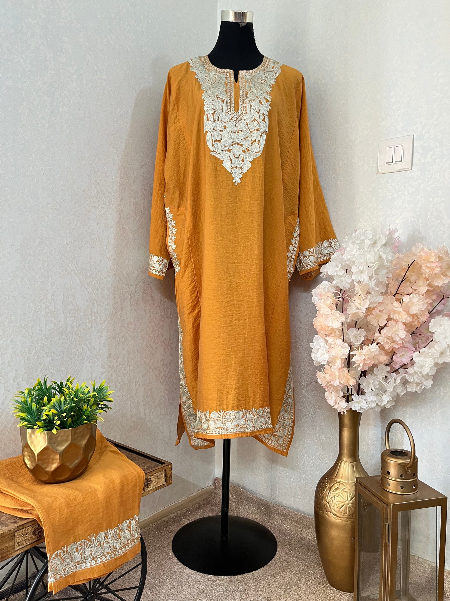 Orange Cotton Kashmiri Pheran Set (48)