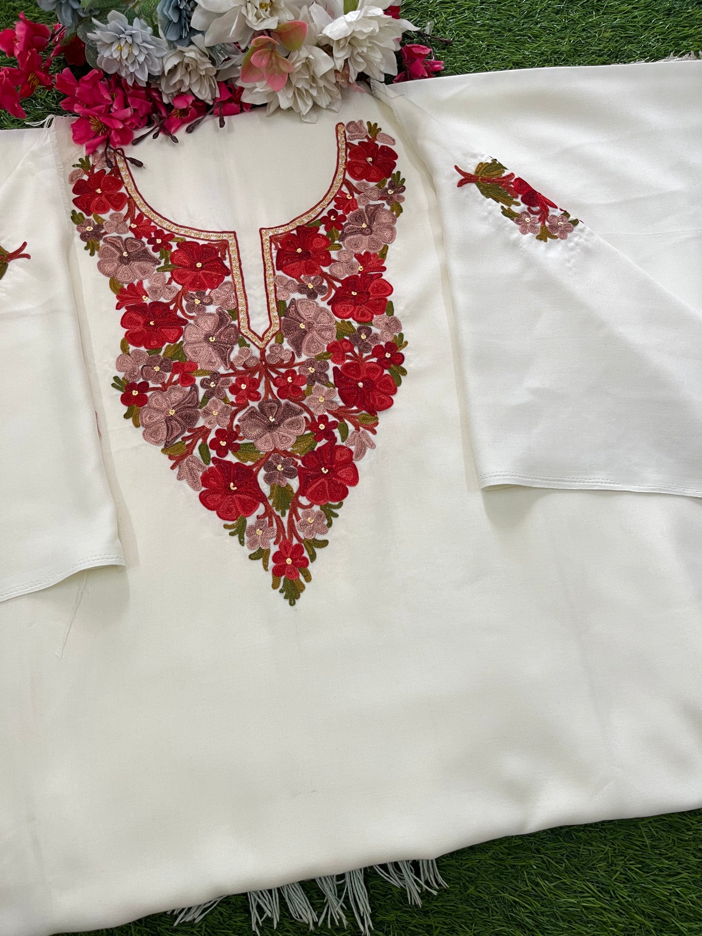 Off White Cotton Cord Set (Aari Embroidered)
