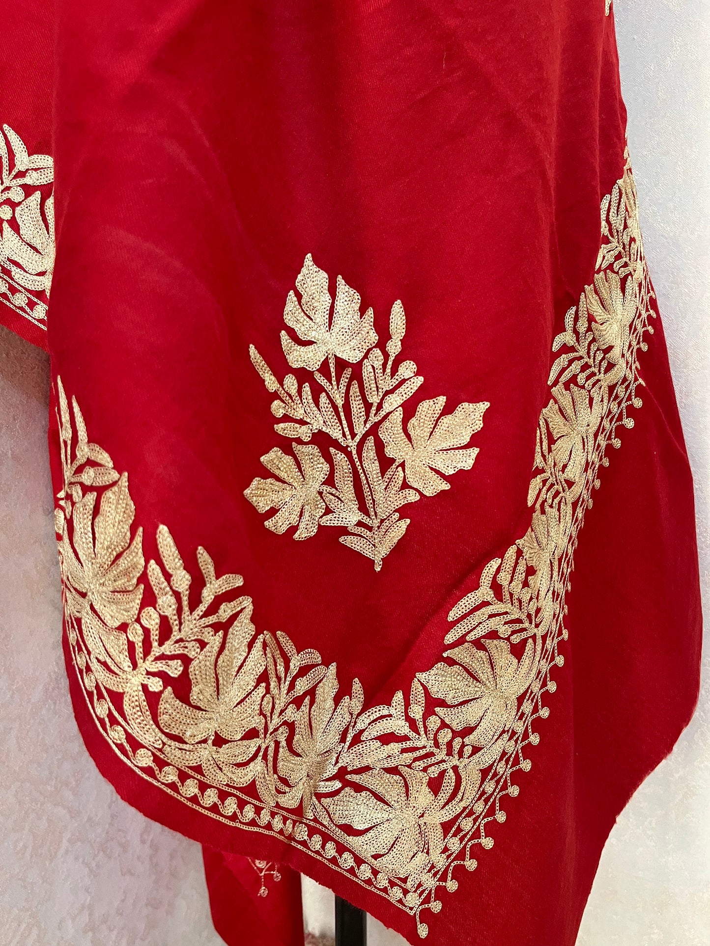 Maroon Semi Pashmina Tilla Embroidered stole