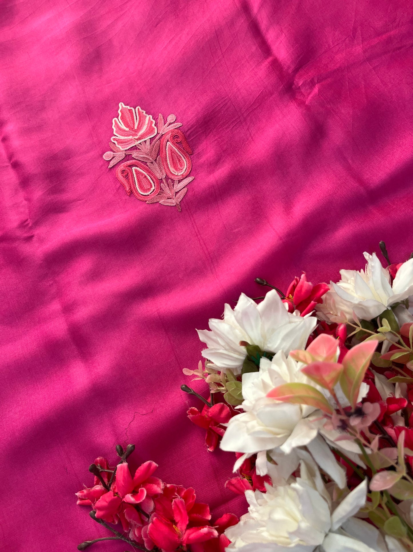 Hot Pink Opada Silk Kashmiri Suit