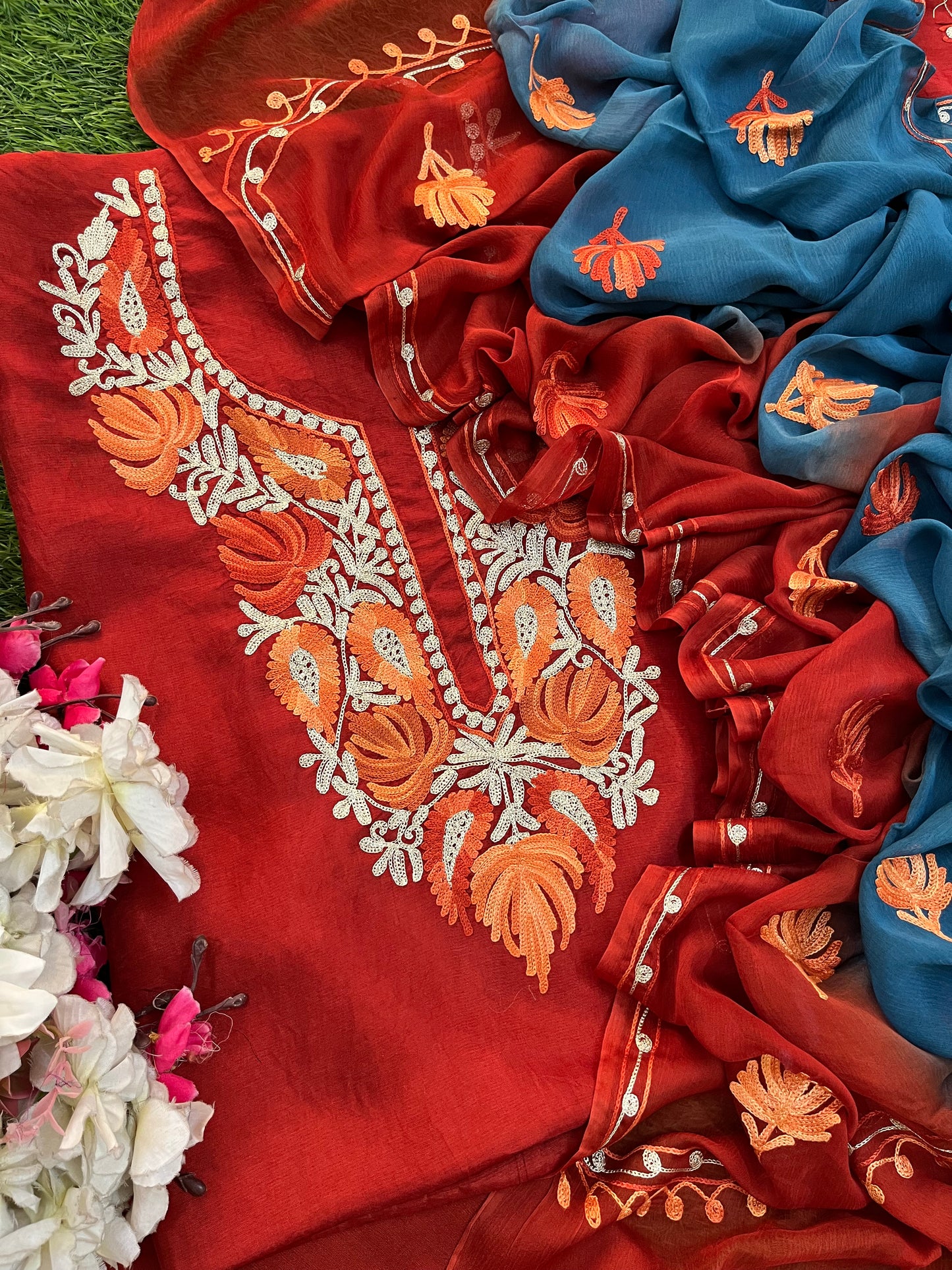 Rust Opada Silk Kashmiri Suit