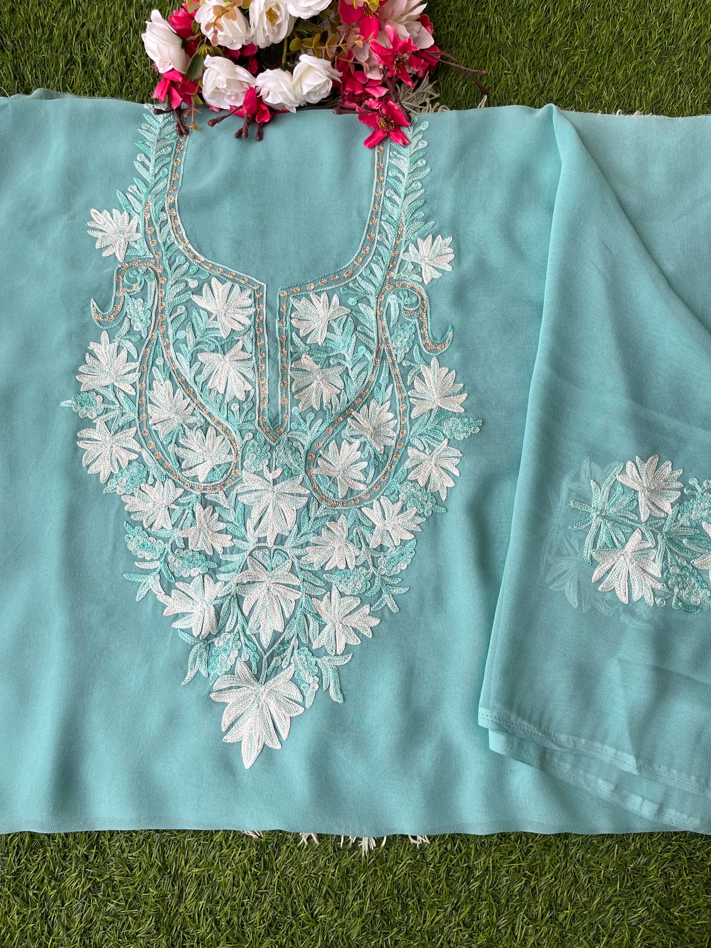 Soft Blue Georgette Unstitched Kurta Material