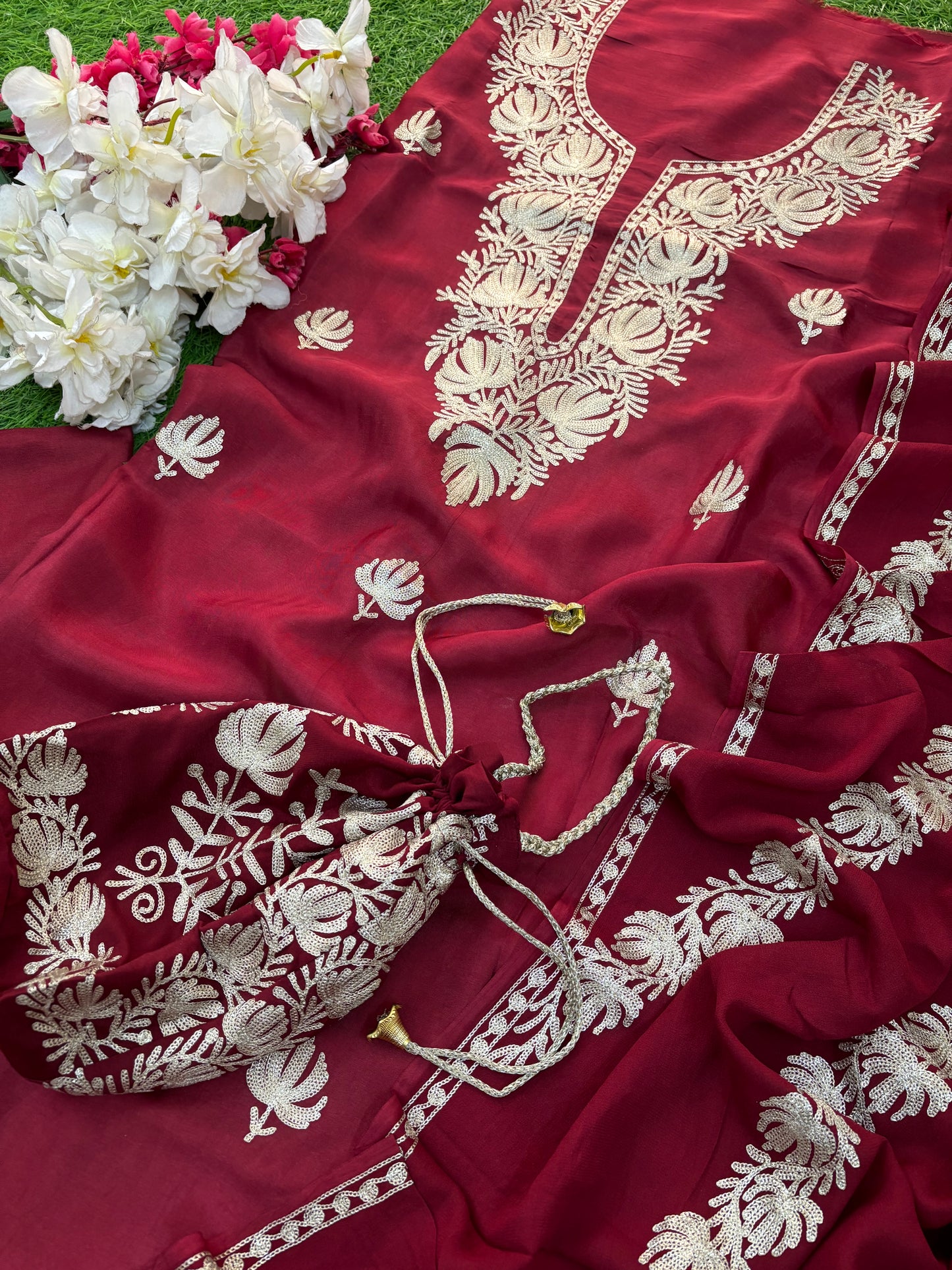 Sanam Silk Kashmiri Suit with Potli