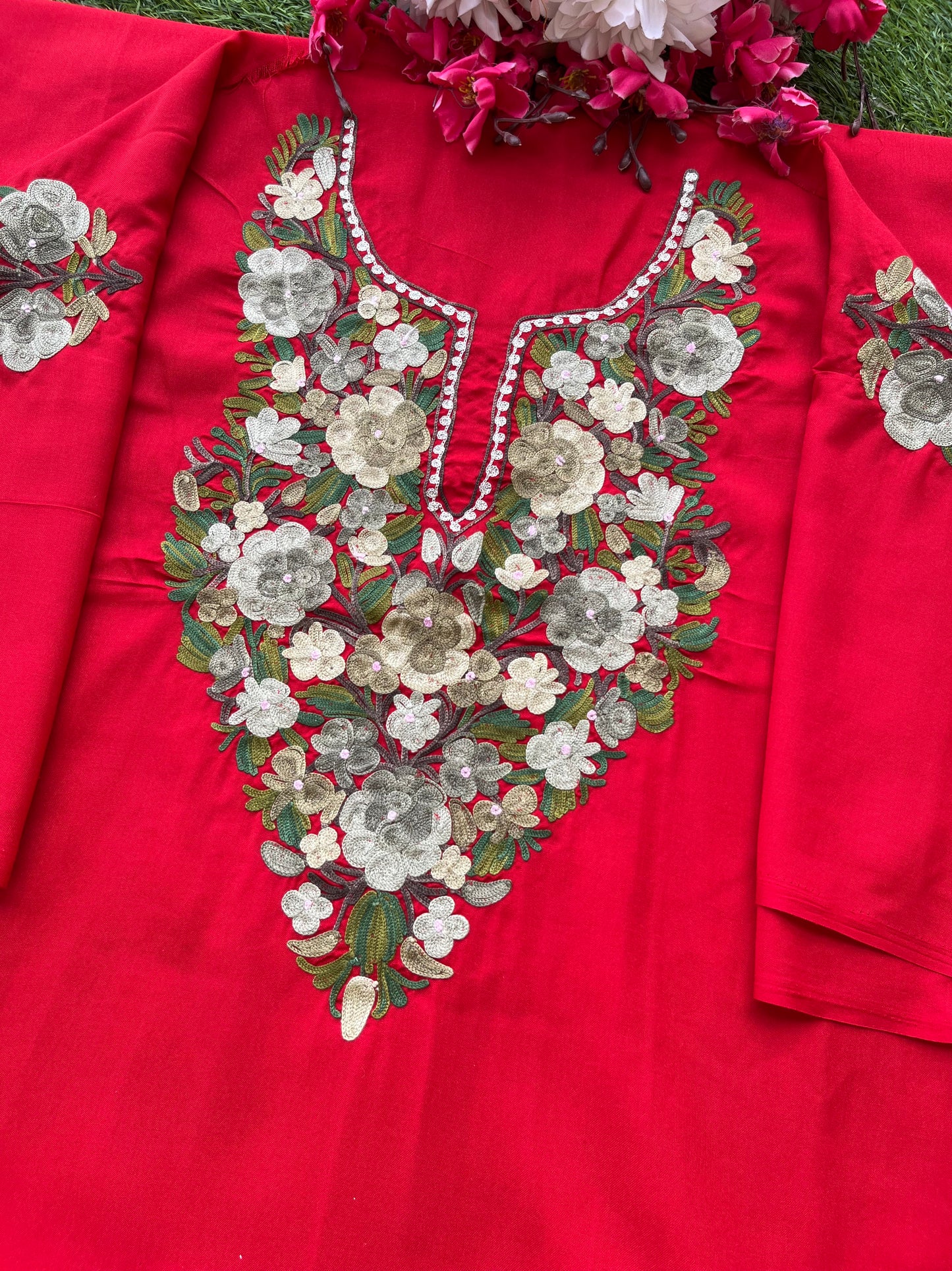 Red Cotton Cord Set (Aari Embroidered)