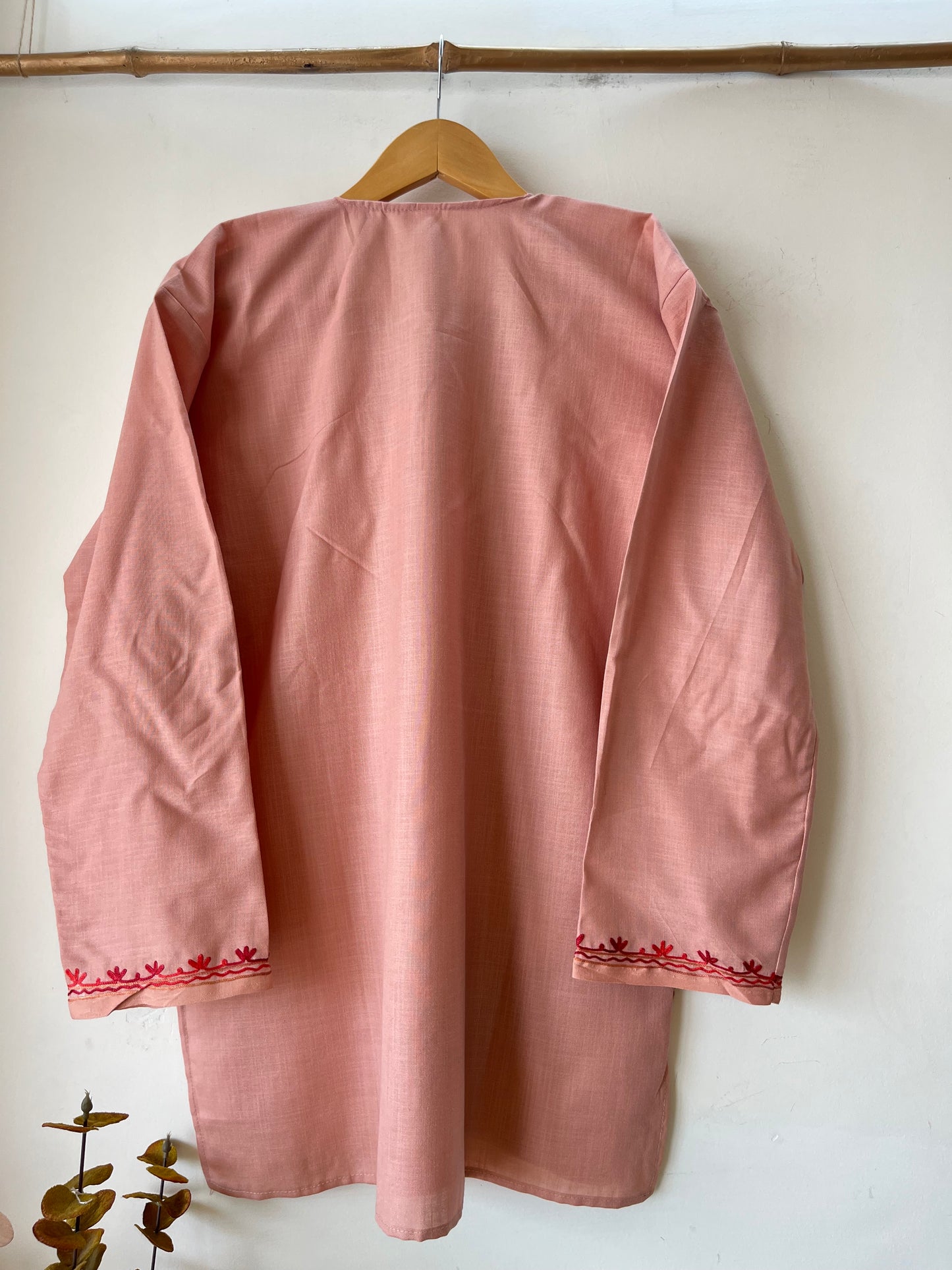 Soft Pink Cotton Aari Work Kurta