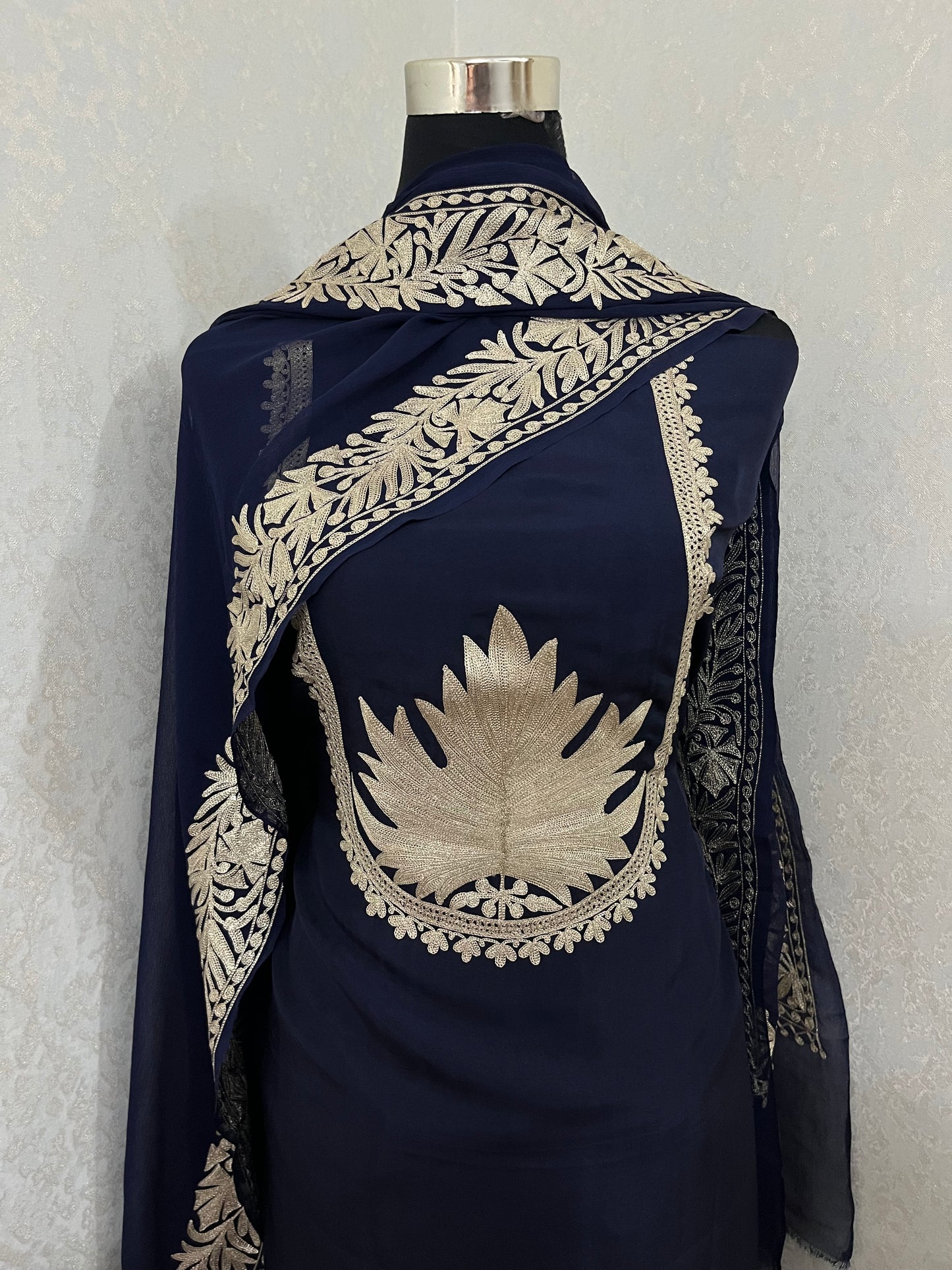 Navy Blue Sanam’ Tilla Kashmiri Silk Suit