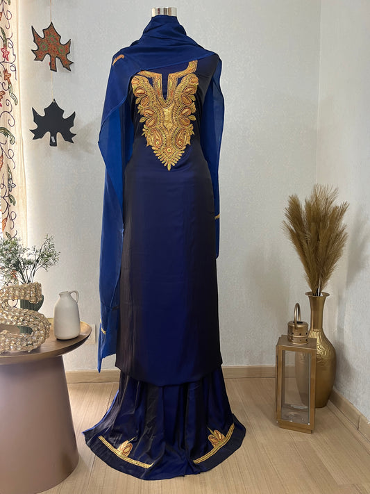 Royal Blue Silk Puff Tilla Embroidered Suit