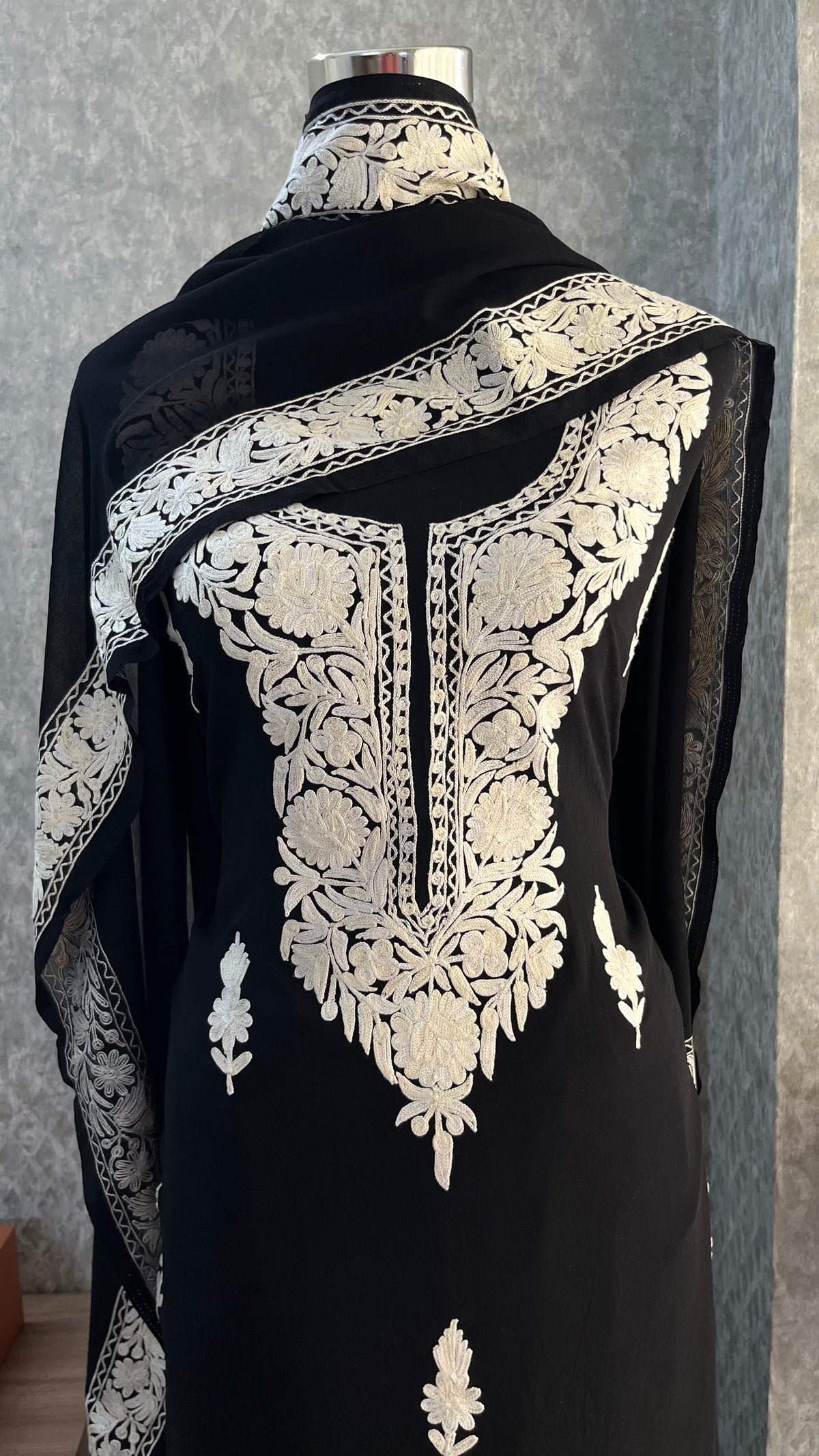 Georgette Black 3 Pc Kashmiri Suit