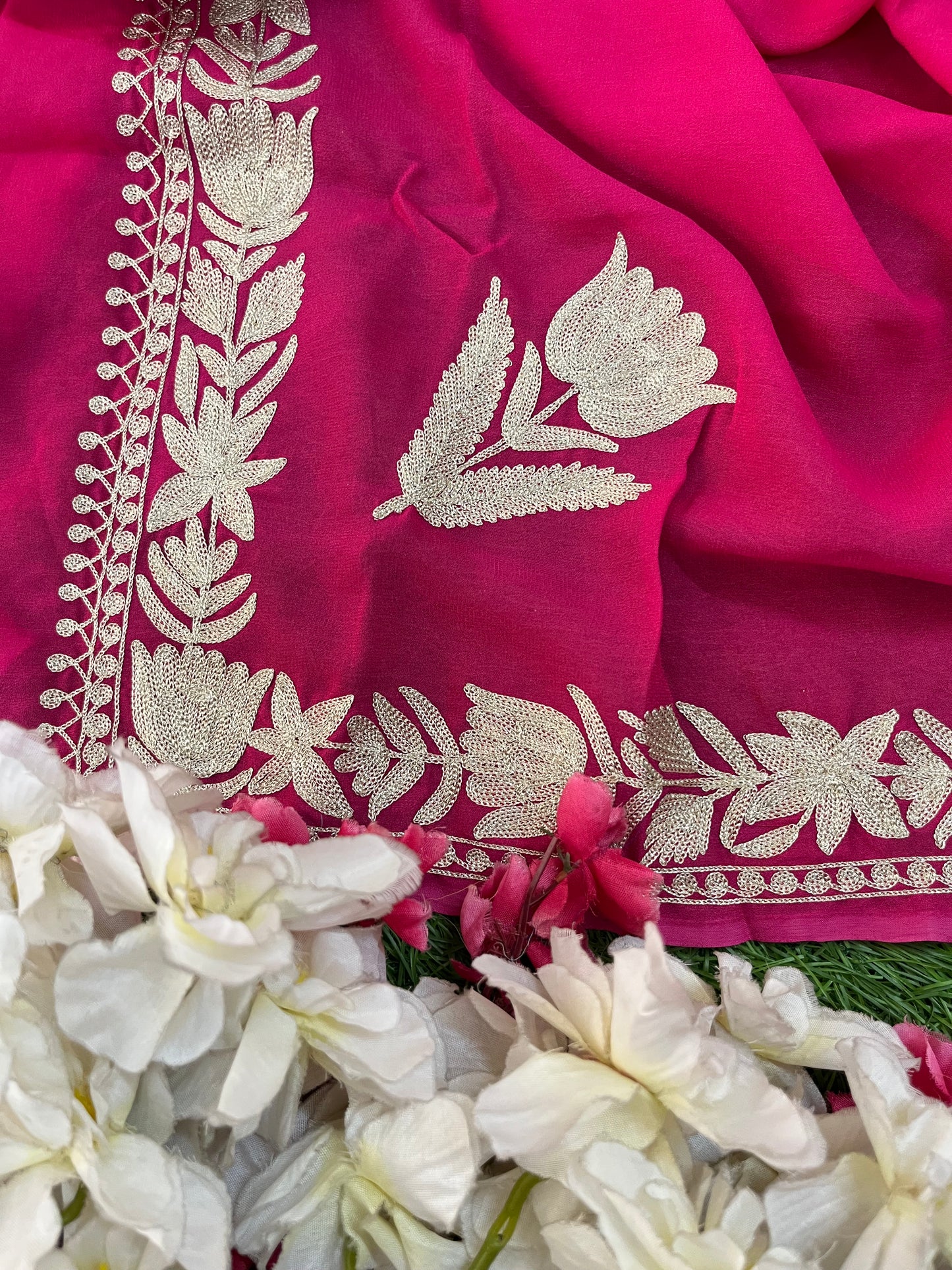 Kalaa’ Fuchsia Pink Crape Kashmiri Suit