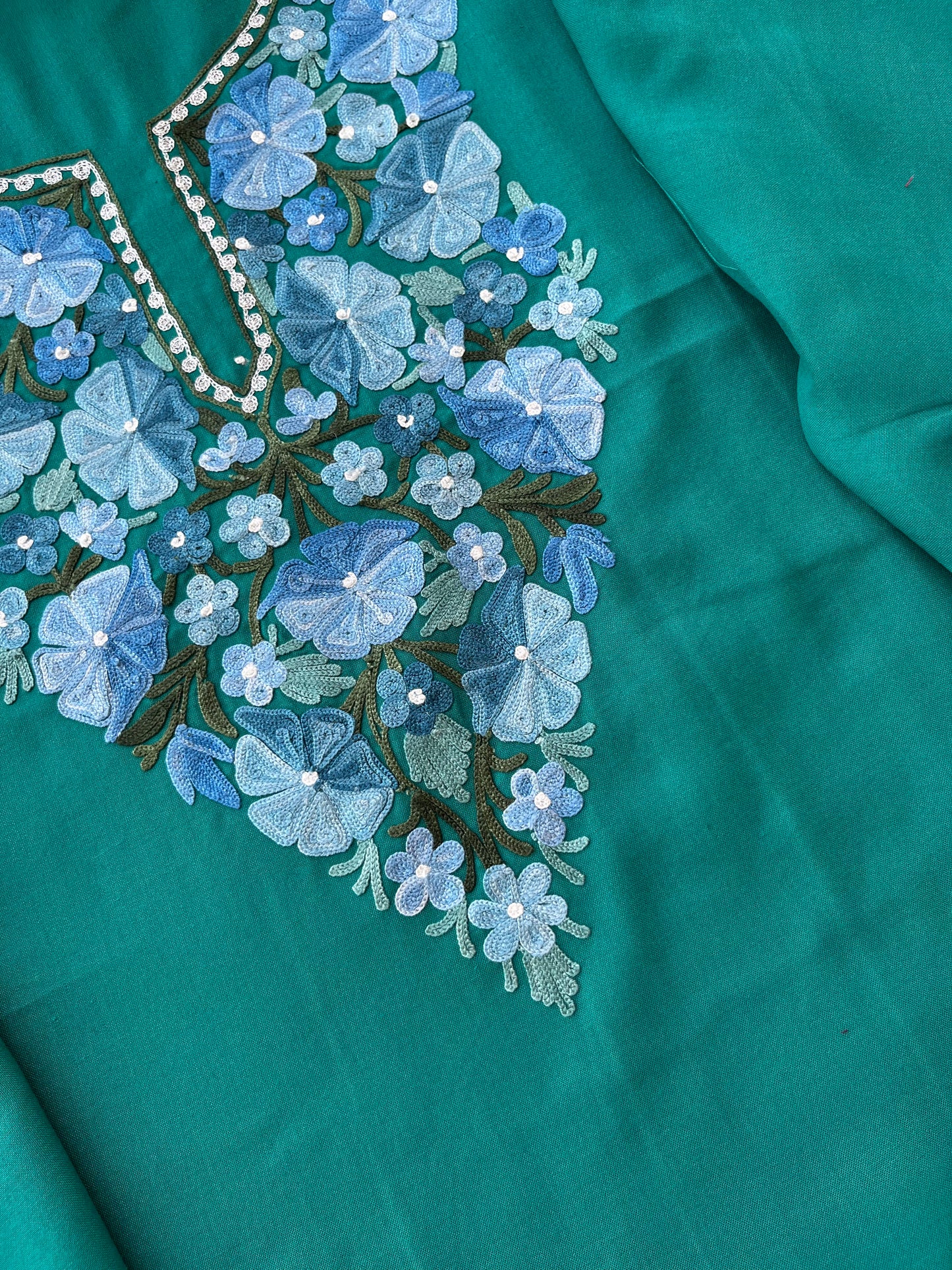 Green Aari Embroidered Cotton Suit Set