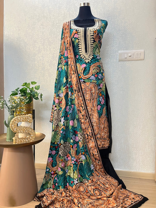Black Georgette 3 Pc Aari Embroidered Suit
