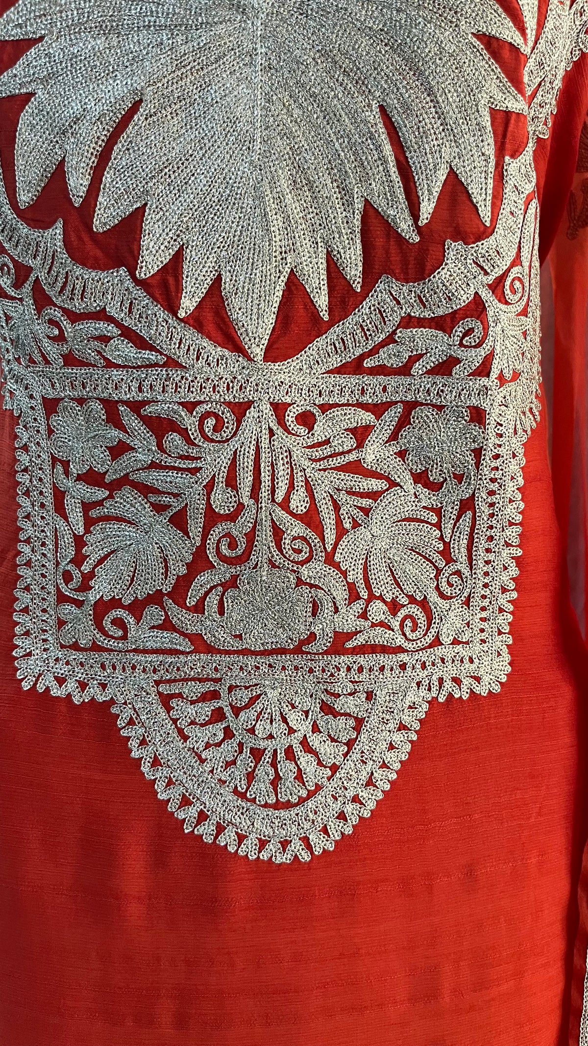 Orange Silk Tilla Embroidered Suit