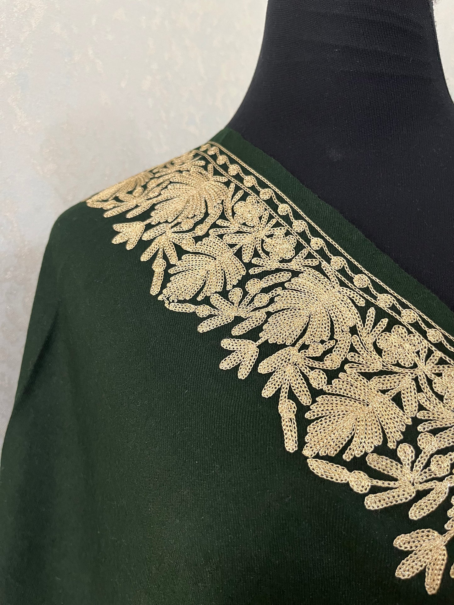 Bottle Green Semi Pashmina Tilla Embroidered stole