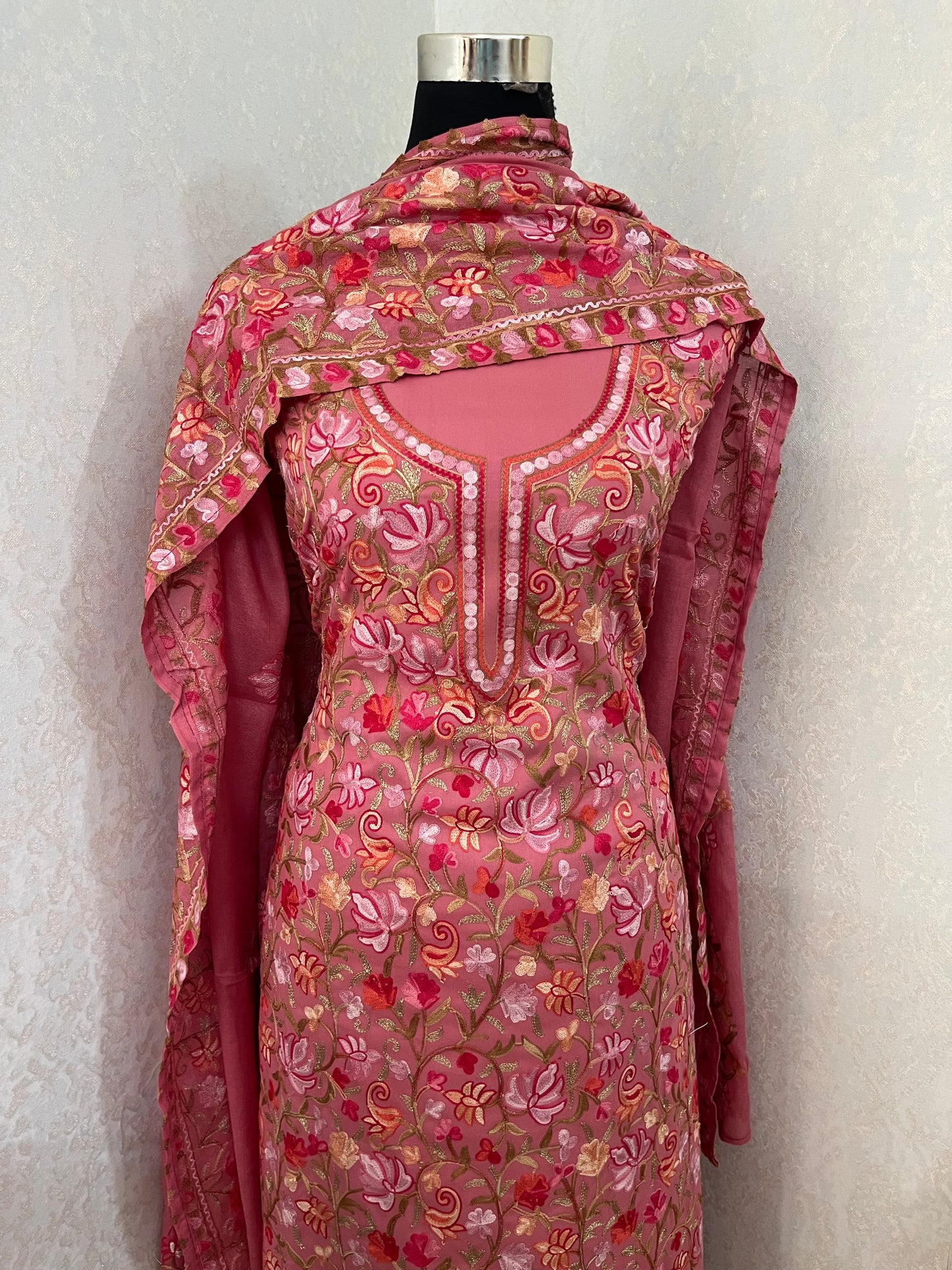 Pink Cotton Kashmiri Suit