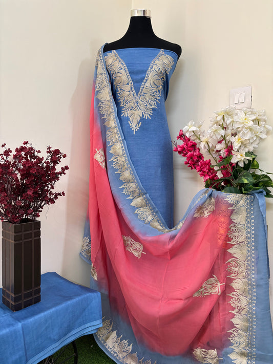 Sanam Indigo Blue Silk Kashmiri Suit